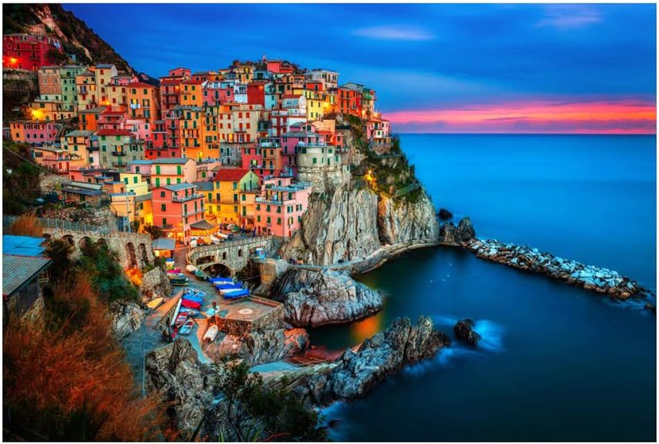 HZW Cinque Terre Large Jigsaw Puzzle for Adult and Kids 500/1000/1500 Pieces Puzzle Games Wooden Jigsaw Toys Great Gift for Girls and Boys,A,1500pc