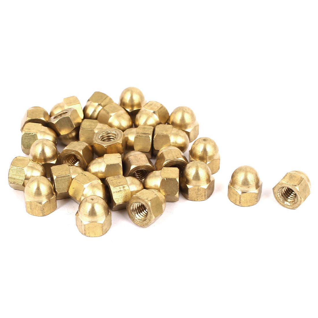 Sourcingmap Acorn Hex Cap Nuts - 30Pcs M6 Dome Nuts Brass Hexagon Decorative Cap Nut for Screws Bolts Brass Tone