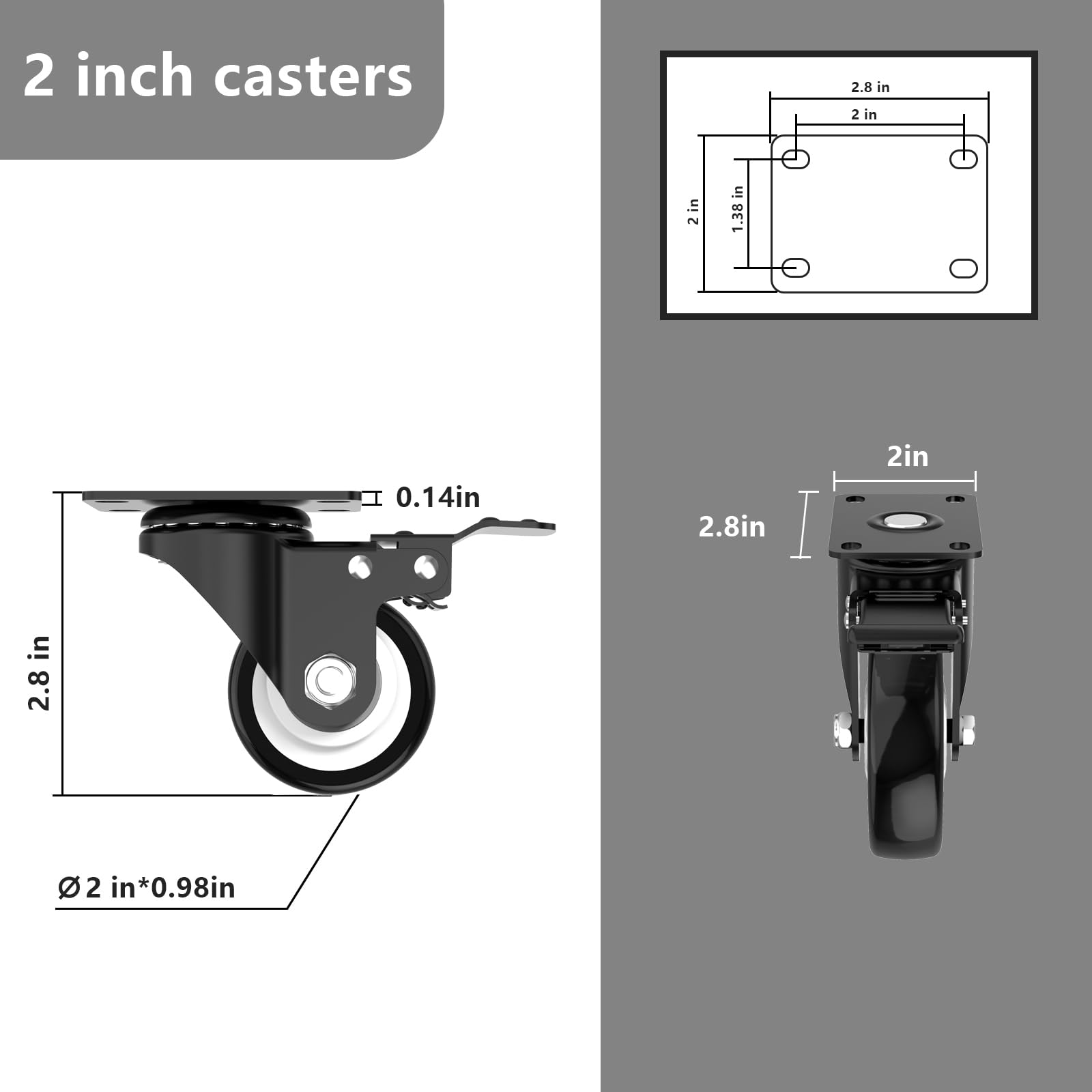 Mua 2 Inch Wheel Casters,Set of 4 Heavy Duty,Black Industrial Casters ...