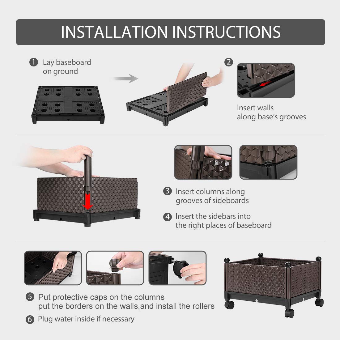 VIVOHOME Elevated Plastic Wheeled Raised Garden Bed Planter Kit for