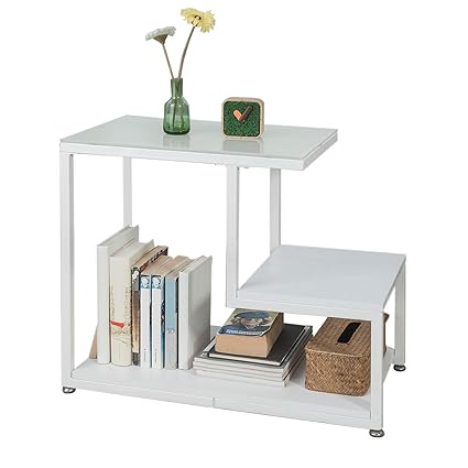 Sobuy Tavolino Soggiorno Con Due Piani In Vetrolegno E Ferrobianco Fbt65 W