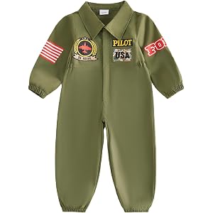 PUHHAPIEY Baby Boy Halloween Costume Pilot Jumpsuit Flight Suit | Pilot Costume for Kids Toddler Boys, Long Sleeve Zipper Rom