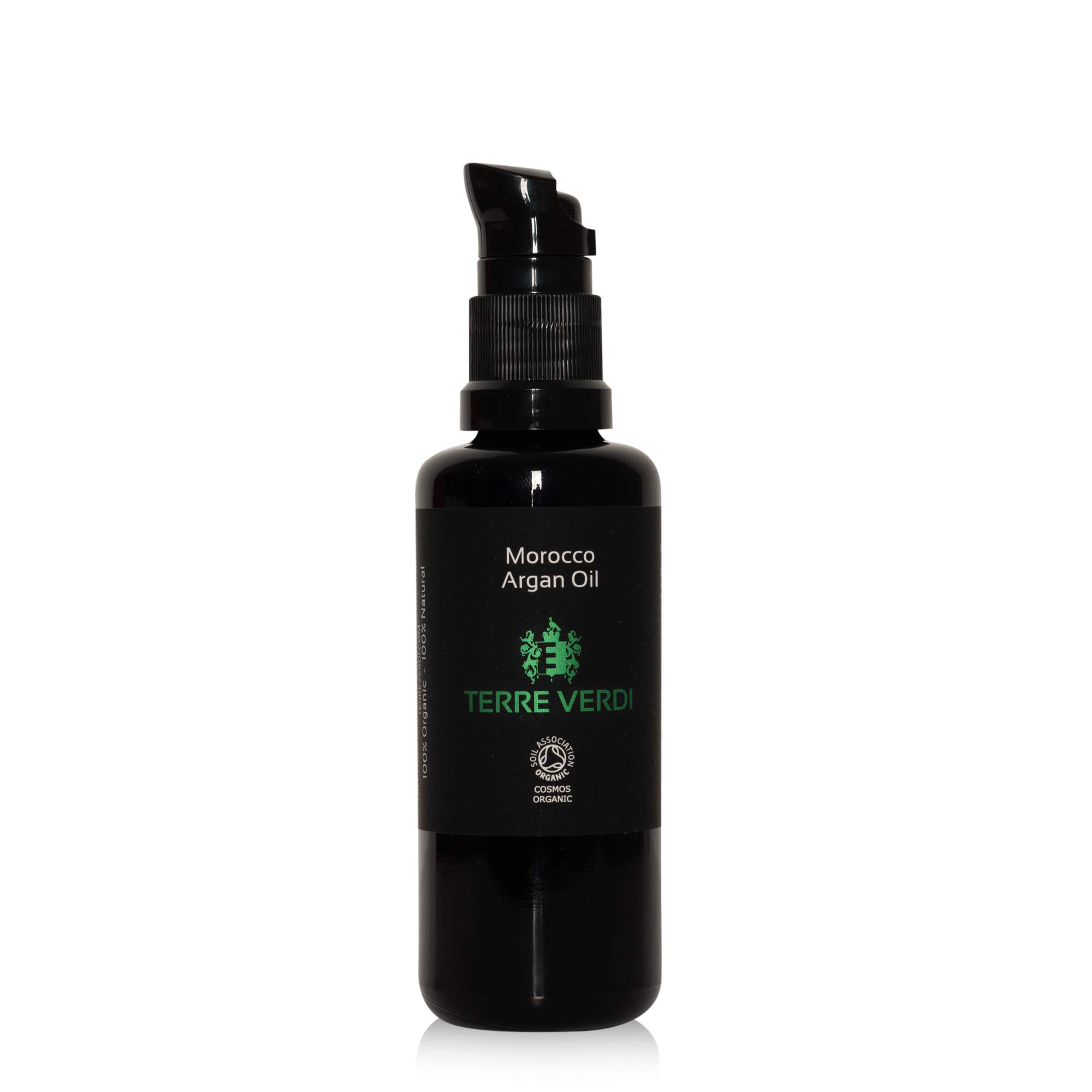 Marocco Argan Oil 100% organic certified, pure, cold pressed - 50ml - for skin (face and body), hair, nails - in light-protecting violet glass with dispensing pump - vitamins rich