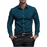 OYOANGLE Men's Dress Shirts Geo Print Long Sleeve Button Down Work Business Casual Shirt Top