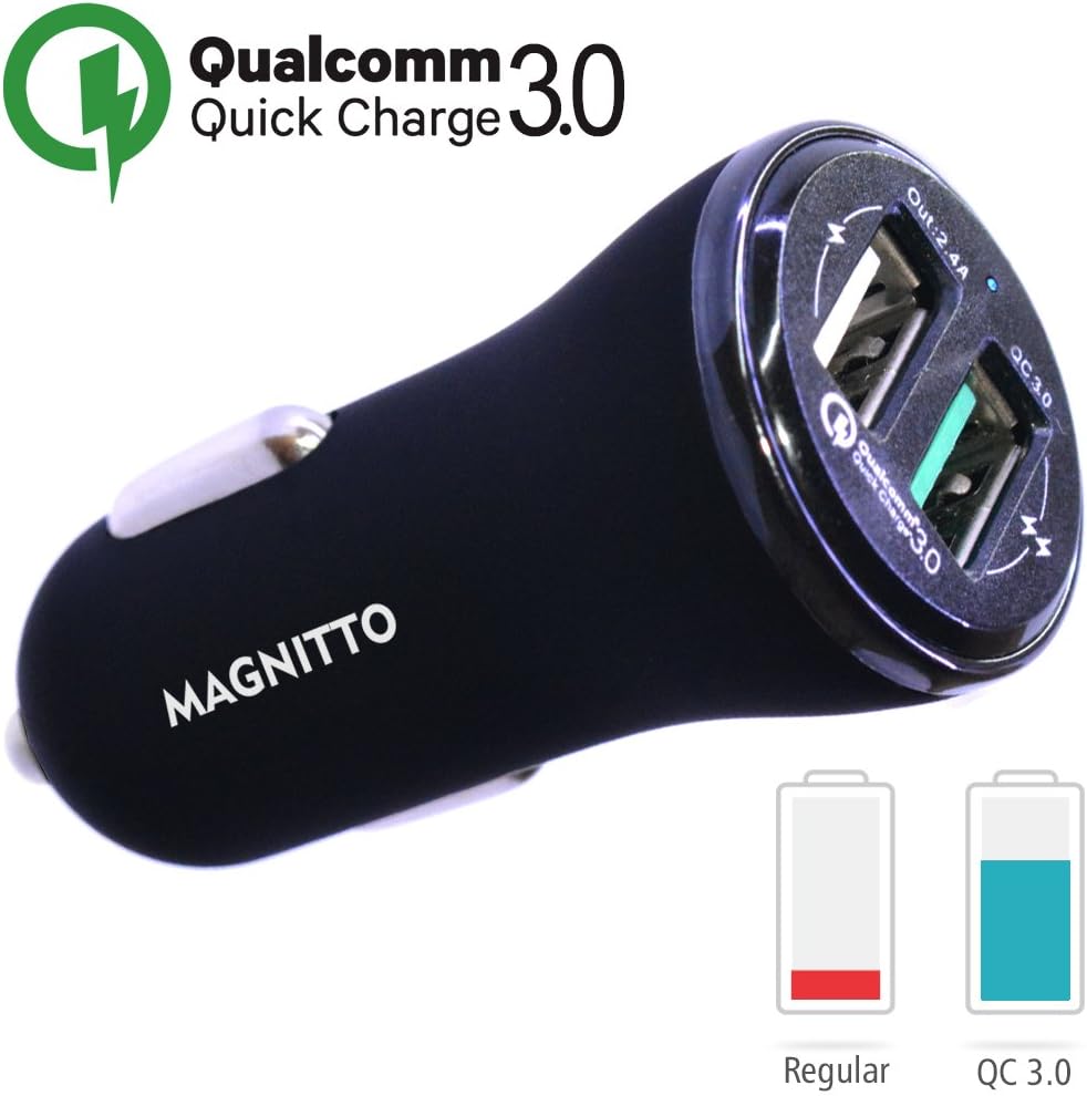 MAGNITTO Fast Car Charger Adapter 5.4A 30W Output Dual USB Port 3A Smart IC 2.4A - Compatible Quick Charge 3.0 with Samsung Galaxy S9 S8 S7 Plus Note 9 8, iPhone X 8 7 6S 6, iPad Pro, LG V30 G5 G6 G7