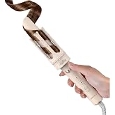 PRITECH Automatic Rotating Curling Iron 1.25 inch Hair Curler (Ivory) | Anti-Scald, Anti-Tangle Dual Voltage for Travel Beach Waves Curling Wand Beginner Friendly - 2 Way Rotation &amp; Fast Heating