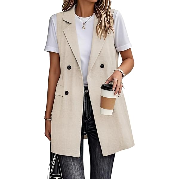 IDEALSANXUN Long Vest for Women Sleeveless Wool Coat Tweed