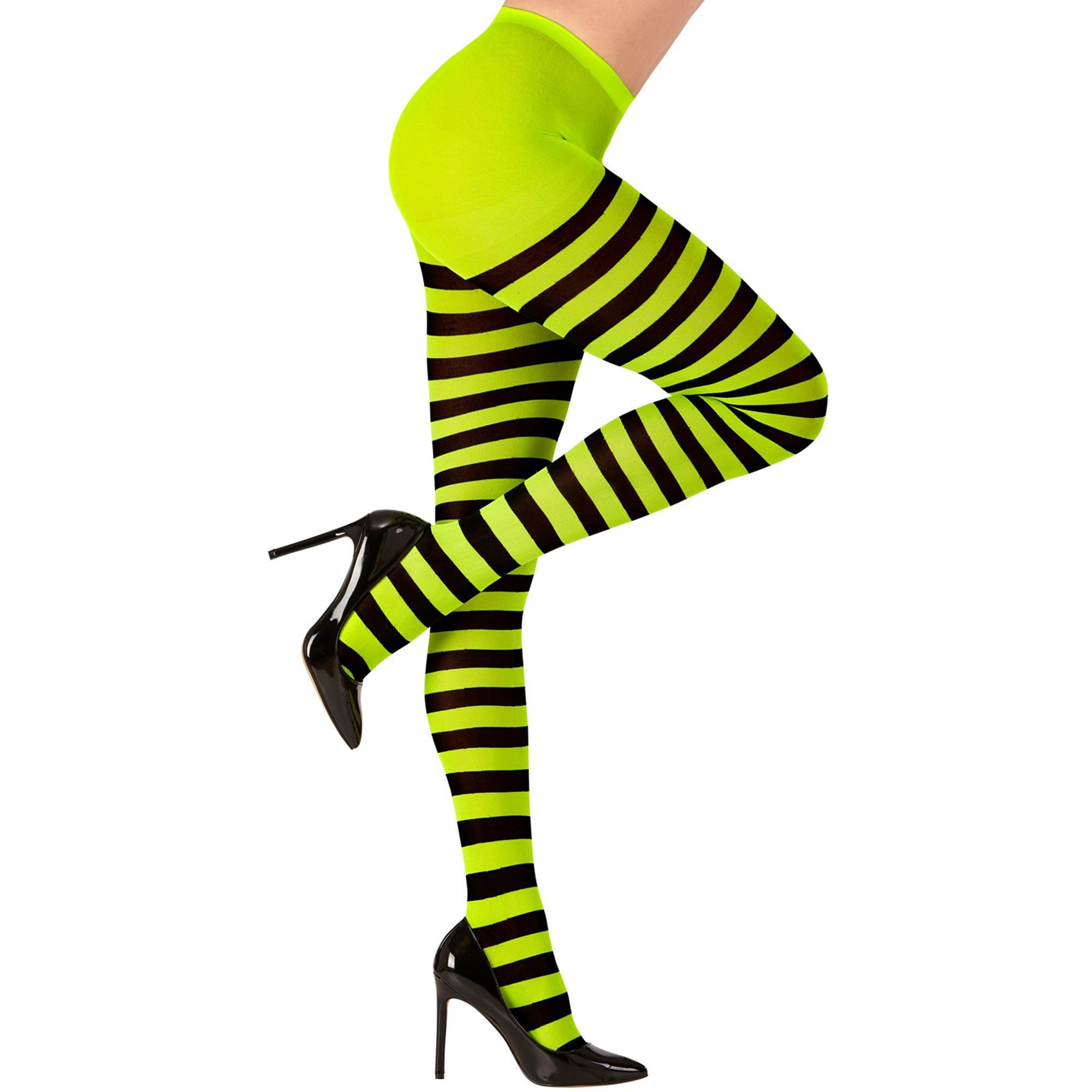 W WIDMANN MILANO Party Fashion - Striped Tights for Women, Ballerinas, Witches, Dark, Gothic, Fantasy, Fairytales, Halloween, Carnival, Themed Parties, 70 DEN, Size XL, Green-Black — image 1