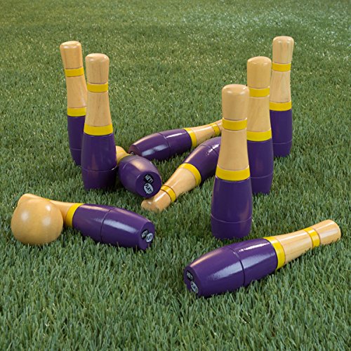 Wooden Lawn Bowling Set with Ten 8-Inch Pins and 2 Balls - Includes Bonus Carrying Bag! (PURPLE)