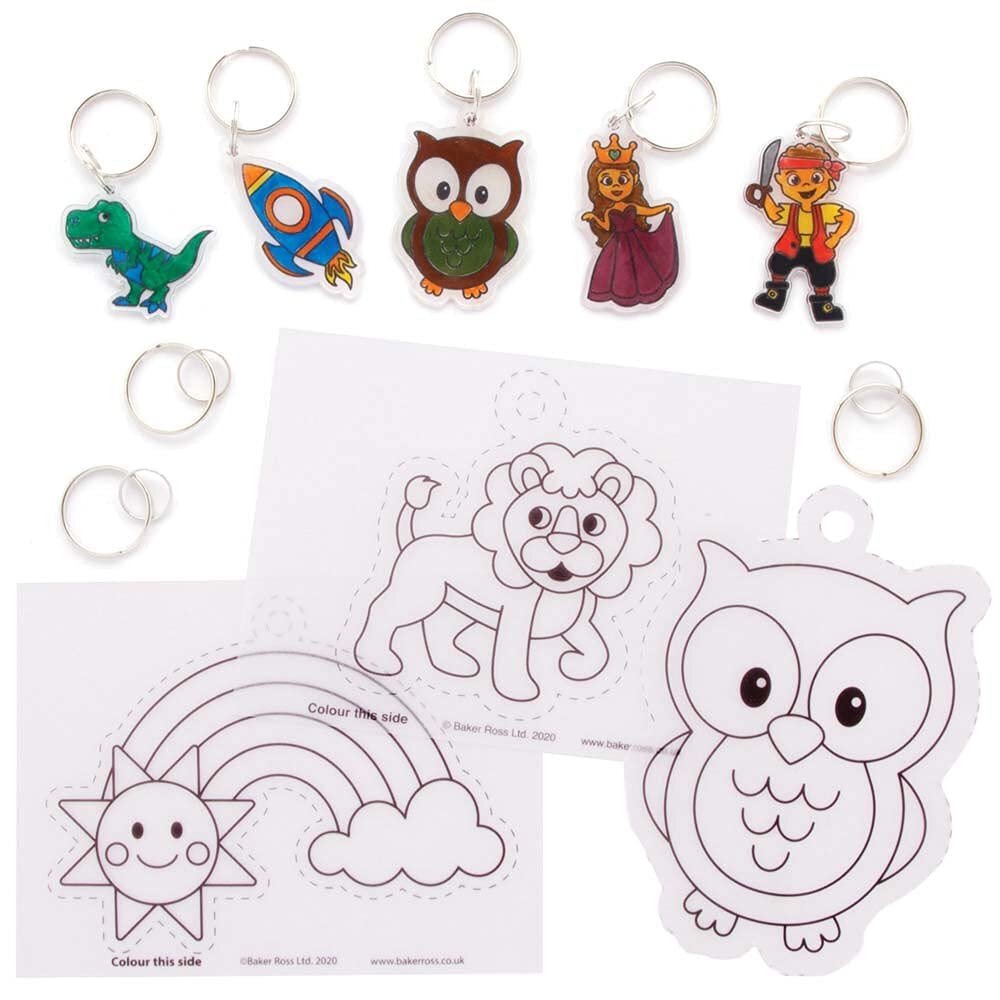 Baker Ross FE500 Super-shrinkable Key Rings - 12 Pieces, Key Rings for Colouring, Making and Presenting, Crafts for Children