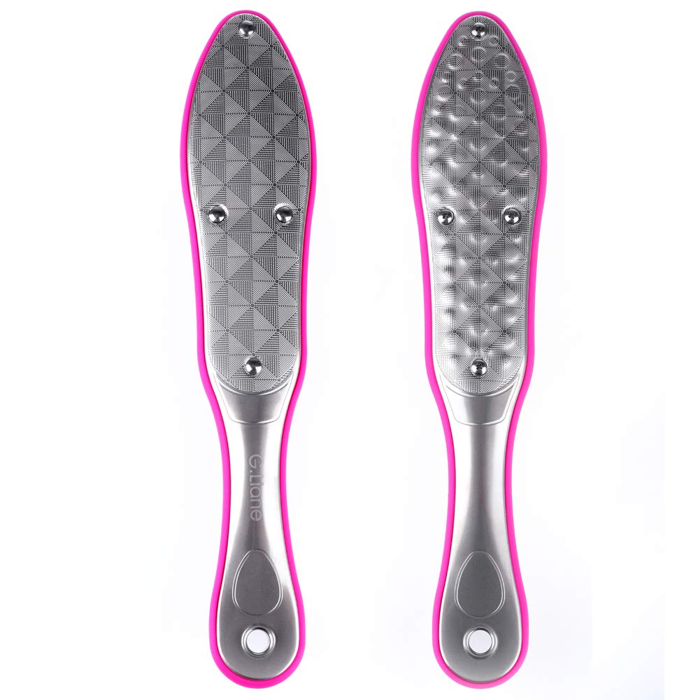 G.Liane Foot File Callus Remover Professional Foot Scrubber Stainless Steel Colossal Pedicure Foot Rasp Callus Removal Double Sided Pedicure Foot Care Tool for Extra Smooth and Beauty Foot (Pink)