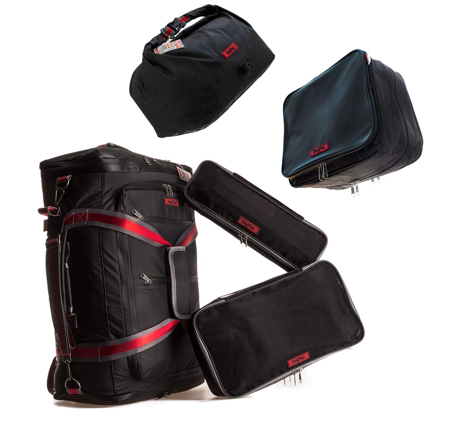 LeanPac® Luggage Set of 5 Bags! Lightweight Travel Backpack Hand Luggage. Hanging Waterproof Toiletries Wash Bag, DryBag, Packing Organiser Cubes