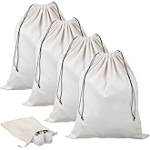 4 Pack Shoe Bags for Travel Packing - Drawstring Sneaker Travel Bags - Cotton Cloth Shoe Dust Bag for Storage & Luggage Washable Dust Cover Bag for Boots and Dress Shoes (Medium: 19"x15")
