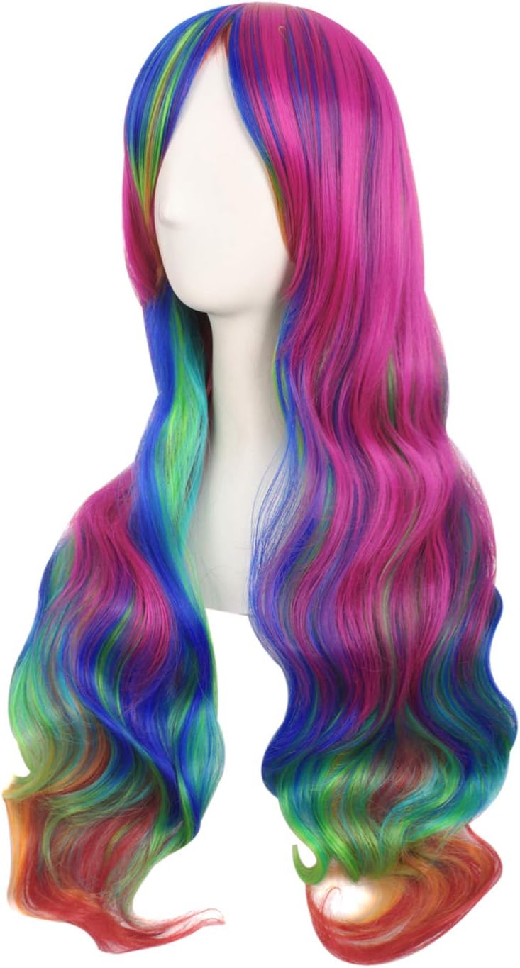 MapofBeauty 28 Inch/70cm Beautiful Long Wavy Harajuku Style Cosplay Wig (Rainbow Color), 28 inch (Pack of 1) - Image 4