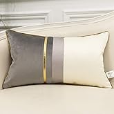 Avigers 12 x 20 Inches Gray White Gold Leather Striped Patchwork Velvet Cushion Case Luxury Modern Throw Pillow Cover Decorative Pillow for Couch Living Room Bedroom Car