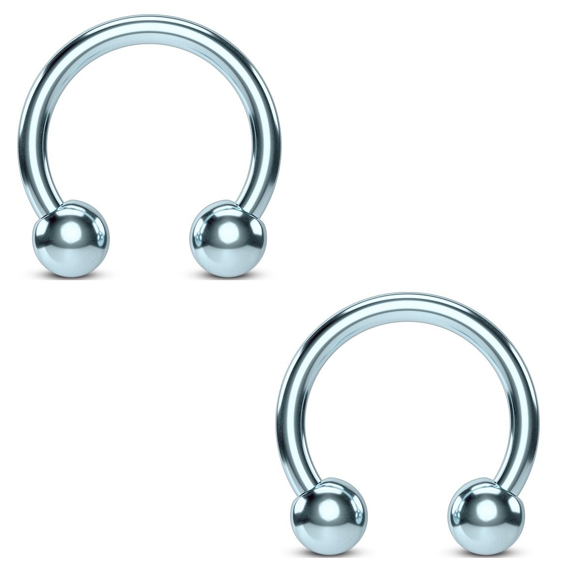 PiercedOff Lite Blue Titanium IP over 316L Surgical Steel 1.2mm Horseshoe with 3mm Balls - Ring Size 8mm - Sold as a Pack of 2 Horseshoes