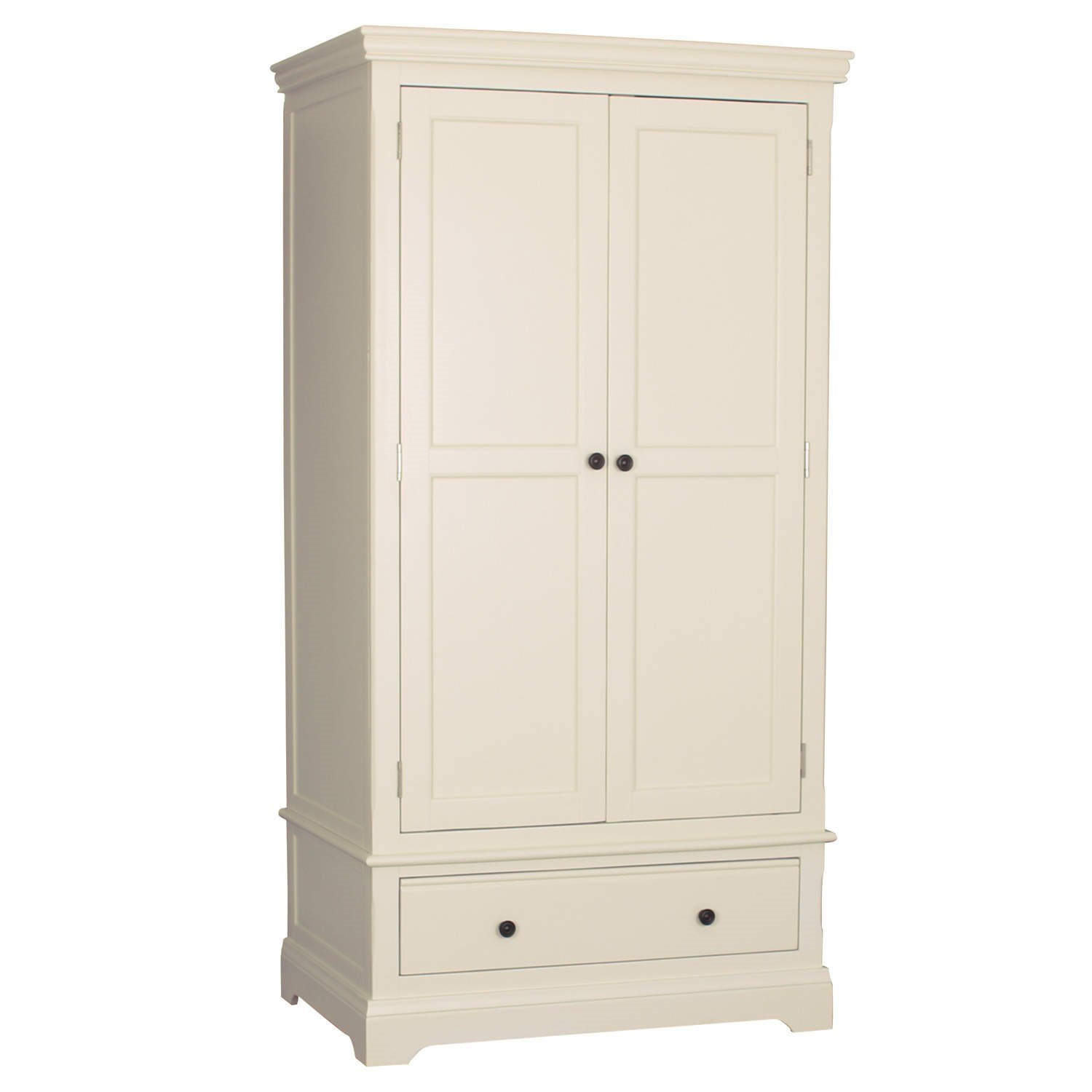 Savannah Solid Wood 2 Door 1 Drawer Wardrobe In Ivory Cream