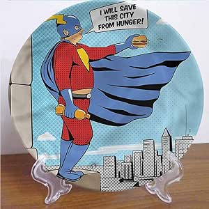 Plato decorativo de cerámica retro de 15,6 cm, superhéroe gordo hombre