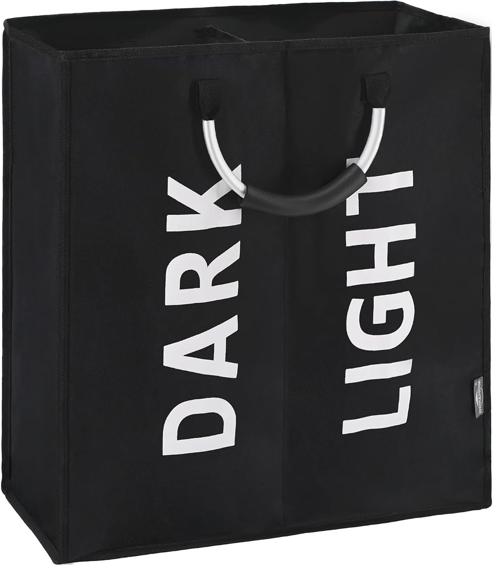 DOKEHOM 80L Large Collapsible Laundry Basket Two Sections Black