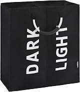 DOKEHOM 80L Large Collapsible Laundry Basket Two Sections Black