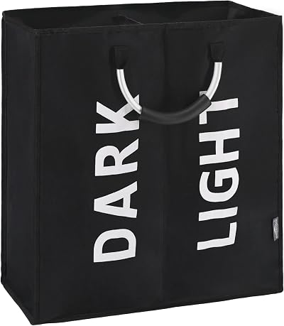 DOKEHOM 80L Large Collapsible Laundry Basket Two Sections Black