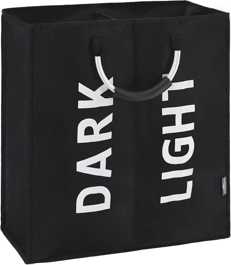 DOKEHOM 80L Large Collapsible Laundry Basket Two Sections Black