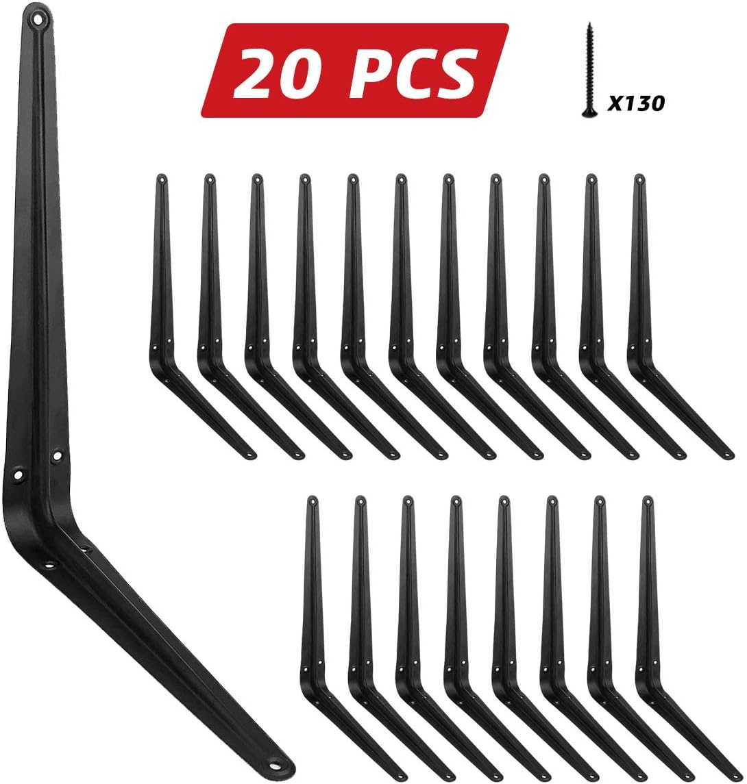 20 Pack Shelf Brackets 12 inch, Heavy Duty L Bracket Corner Brace Support, Metal Joint Angle Bracket for Hanging, Floating Shelves Bracket for Shelf with Screws: Home Improvement