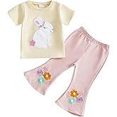 BemeyourBBs Toddler Girl Easter Outfit Baby Girl Bunny T Shirt Top Flared Pants Set 2 Piece Spring Clothes