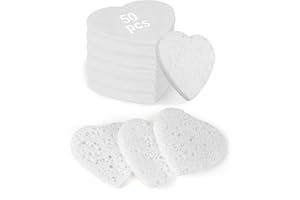 HUAXIN BIOTECHNOLOGY 50-Count Heart Shape Compressed Facial Sponges,100% Natural Cellulose Face Sponge Spa Sponges for Removing Dead Skin, Dirt and Makeup(White)