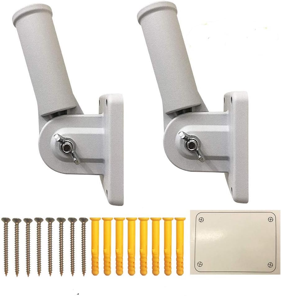 ABUSA Adjustbale Flag Pole Bracket Heavy Duty Aluminum Flag White Powder Coated Display Holder (2 Pack)