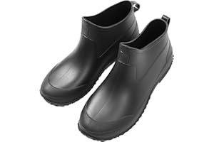 Men's Waterproof Rain Boots, Anti-Slip Short Tube Rubber Boots with Warm Plush Lining, Black, Size 41, for Outdoor Activities