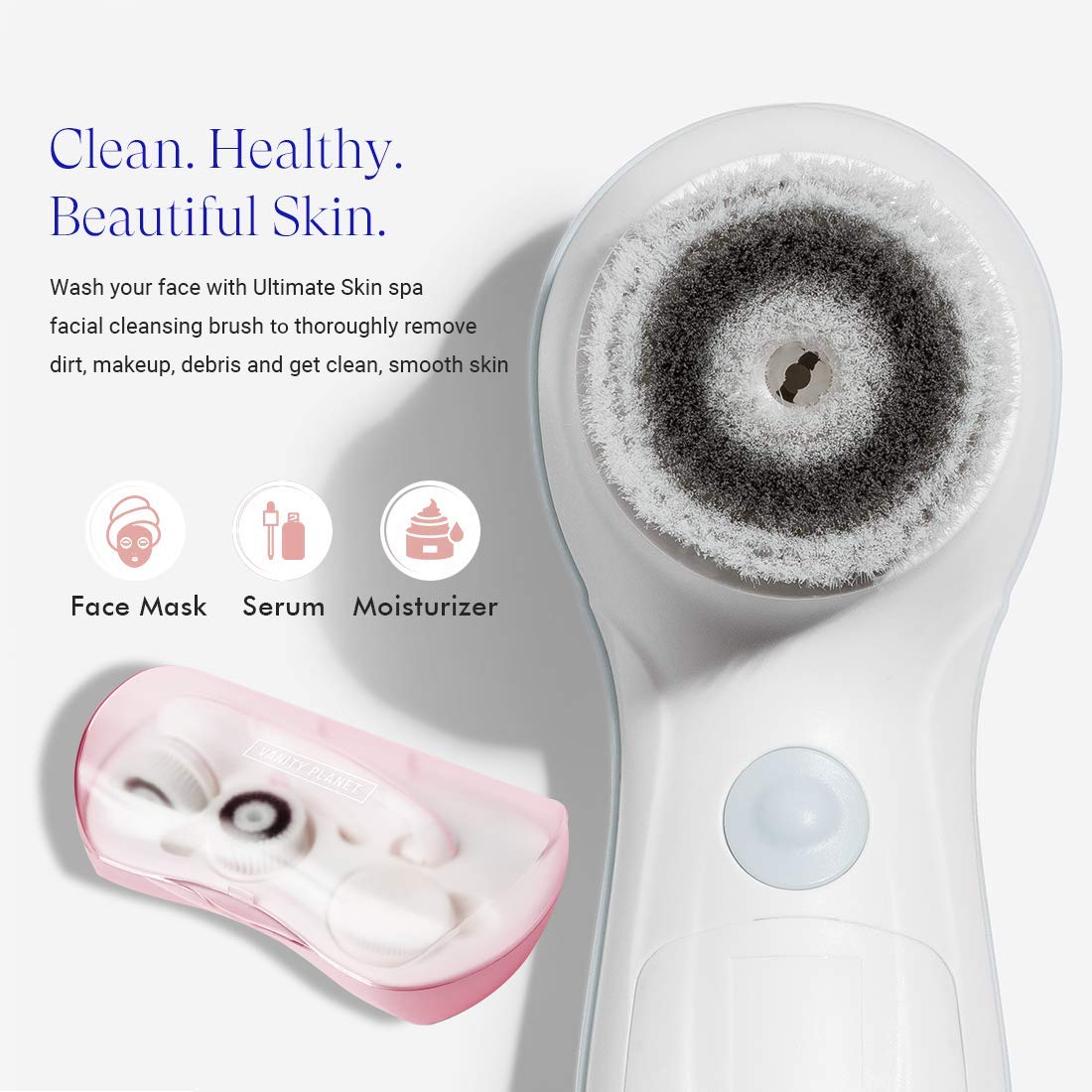 Vanity Facial Cleansing Brush Ultimate Skin Spa with 3 Interchangeable Face Brushes for