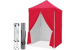 EAGLE PEAK 5x5 Instant Canopy with 4-Side Wall Panels, Small Pop up Portable Canopy Tent with Carry Bag, Light Weight Sun Shelter for Sports, Camping and Beach, Red