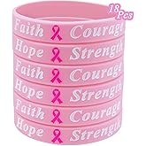 18 Pcs Breast Cancer Awareness Bracelets Bulk Items Accessories Hope Faith Strength Courage Silicone Wristbands for Women Pink Ribbon Breast Cancer Awareness Month Favors Fundraiser Survivors Gifts