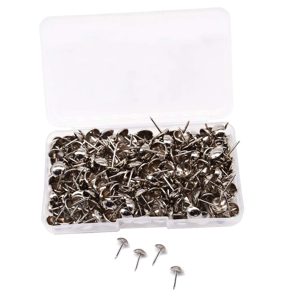 YOFASEN 10-200 Pieces Upholstery Tacks - 11MM/12MM/16MM/25MM/40MM Antique Brass Tacks Furniture Nails Pins Push Pins Thumb Tacks, 11 x 17mm/Silver/200PCS