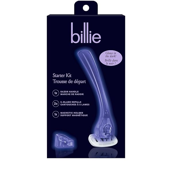 BILLIE RAZORS FOR WOMEN SHAVE KIT – WOMEN’S RAZOR + 2 X 5-BLADE RAZOR REFILLS + MAGNETIC HOLDER – MOONBEAM
