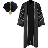 Newrara Doctoral Regalia Set with Hood &amp; Tam | Deluxe Doctor Graduation Gown, High-density Polyester Fabric, Unisex Fit, Gold Piping Velvet Academic Gown, for PhD Ceremony