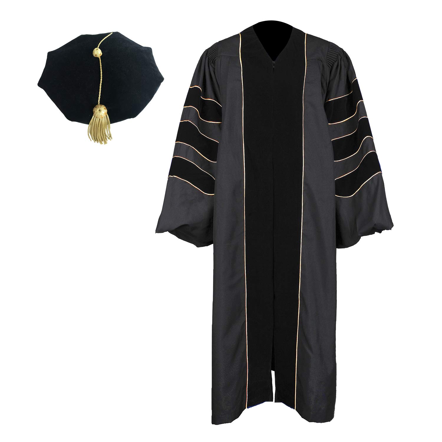 Photo 1 of ***CAP PNLY***Newrara Unisex Deluxe Doctoral Graduation Gown, Doctoral Hood and Doctoral Tam 8 Sided Package (Black Gown+8 Side, 48)