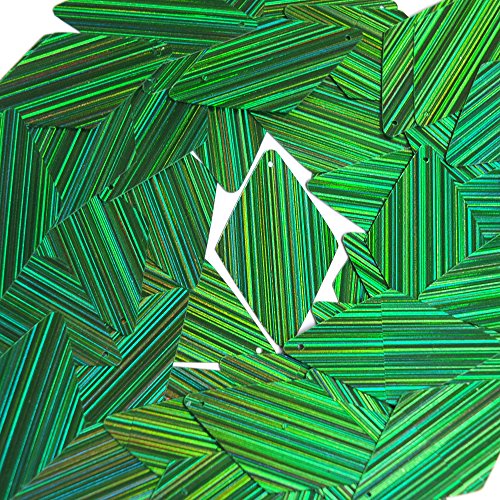 Sequin Long Diamond Green 1.75 inch Couture Loose Paillettes. City Lights Reflective Metallic. Made in USA.