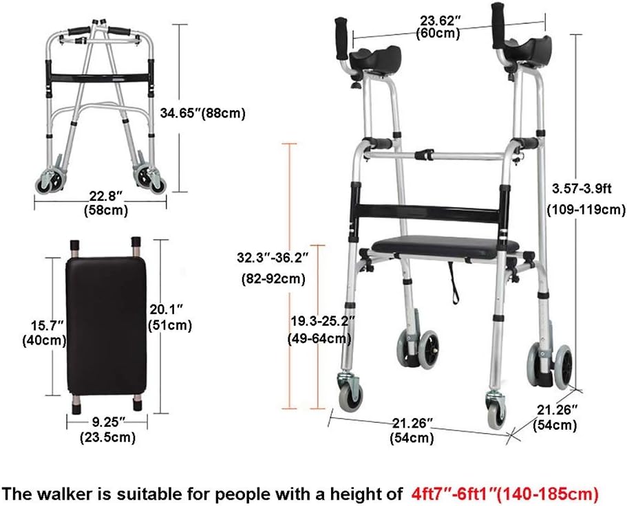 Papo's aids Aluminium Foldable Walking Frame,Wheeled Walker with Arm Rest,Walking Mobility Aid，,Lower Limb Trainer,Standard Walker (Color : 6 Wheels+4 Walker Legs+seat): Health & Personal Care
