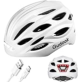 Gudook Bike Helmet with LED Light: Bicycle Helmets for Men & Women & Adults with Front and Rear Lights Adjustable Cycling Helmet for Urban Commuter Mountain Road Biker