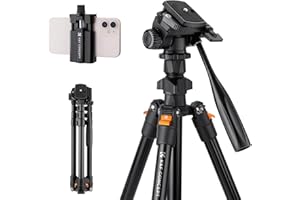 K&F CONCEPT 70 inch/177cm Video Tripod,Lightweight Travel Tripod with 3-Way Swivel Pan Tilt Head Load 3kg/6.6 lbs,Cellphone H