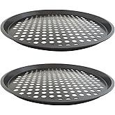 Heluok 2 Pack Pizza Pan with Holes, Pizza Tray for Oven, Carbon Steel Perforated Pizza Pans, Nonstick Round Pizza Baking Pan for Frozen & Homemade Pizza Home Kitchen Restaurant - 11 Inch, Black