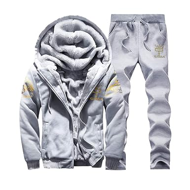 NINGSANJIN Mens Hoodie Winter warme Fleece Zipper Sweater Jacke Outwear Mantel Top Hosen Sets