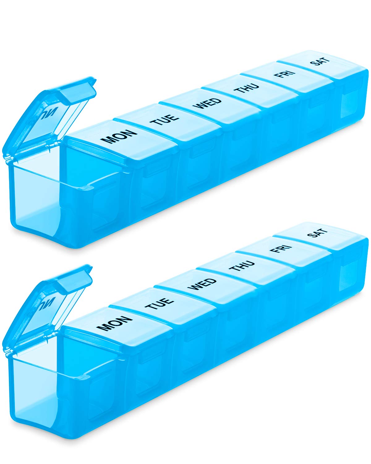 BUG HULL Pill Organizer Extra Large 2 Pack, BPA-free Weekly Pill Box XL, Big Pill Case 7 Day, Oversize Daily Medicine Organizer,Travel Pill Container,Pill Holder for Vitamins,Cod-liver oil,Supplements