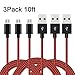 AOFU Micro USB Cable,3 Pack 10FT Long Nylon Braided High Speed 2.0 USB to Micro-USB Charging Cables Android Fast Charger Cord for Samsung Galaxy S7 Edge/S6/S4, Note 5/4,(Black Red)