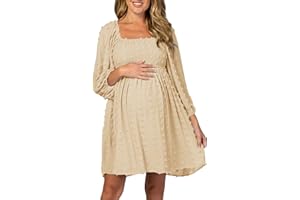 Ofenbuy Women's Long Sleeve Maternity Dress Square Neck Swiss Dot Casual Loose Short Dresses