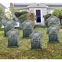 LAOSSC 21" Yard Sign Outdoor Lawn Halloween Decorations-Fake Graveyard Tombstones,Scary Zombie Party Decor Supplies,6 Pieces (21 in)