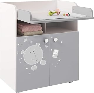 Polini Kids Wickelkommode Wickeltisch French Teddy weiß-grau Klappbare Wickelfläche