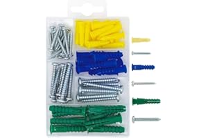 T.K.Excellent Plastic Self Drilling Drywall Ribbed Anchors with Phillips Pan Head Self Tapping Screws Assortment Kit,66 Pieces